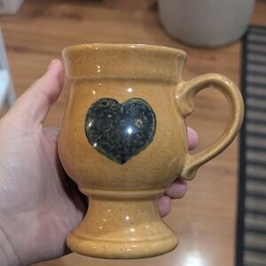 Haeger Pottery Footed Mug Mustard Yellow Ceramic Heart Chalice Cup Cottagecore